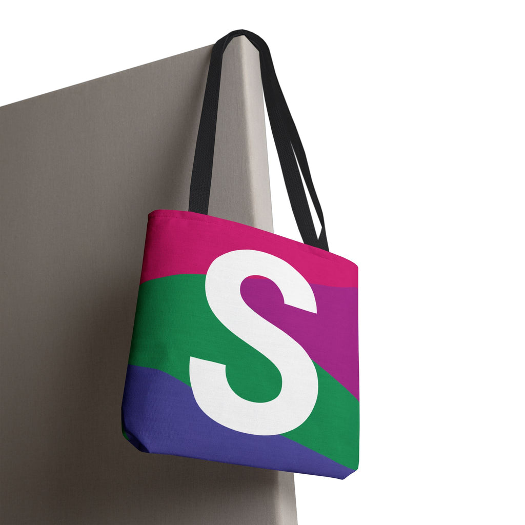 Monogram 'S' Colorblock Tote Bag — Personalized Initial S Shoulder Tote