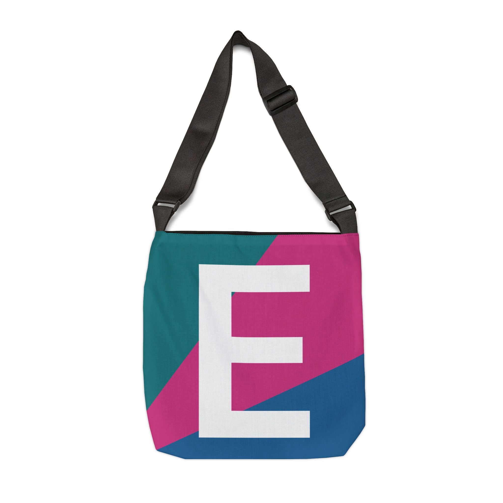 Initial Letter 'E' Colorblock Adjustable Tote Bag — Monogram Alphabet Shoulder Bag