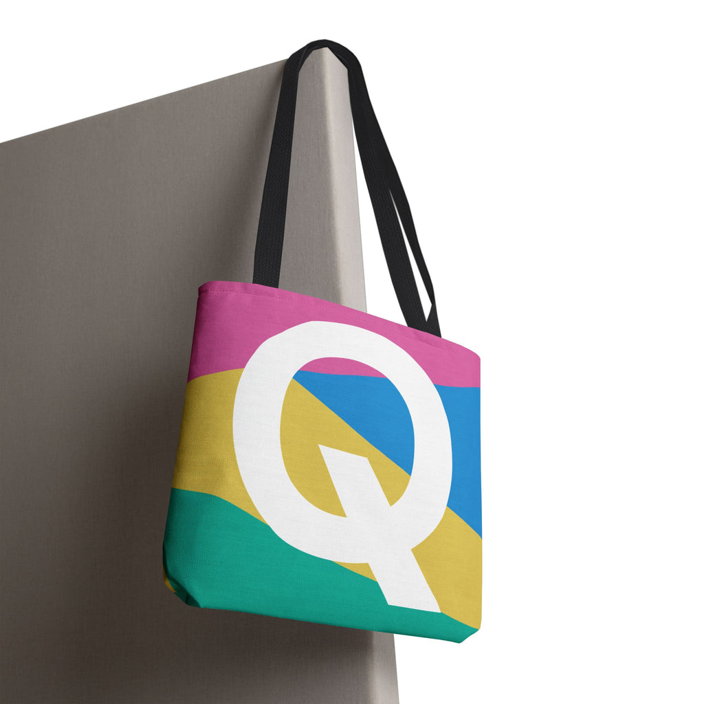 Monogram 'Q' Colorblock Tote Bag — Personalized Initial Q Shoulder Tote