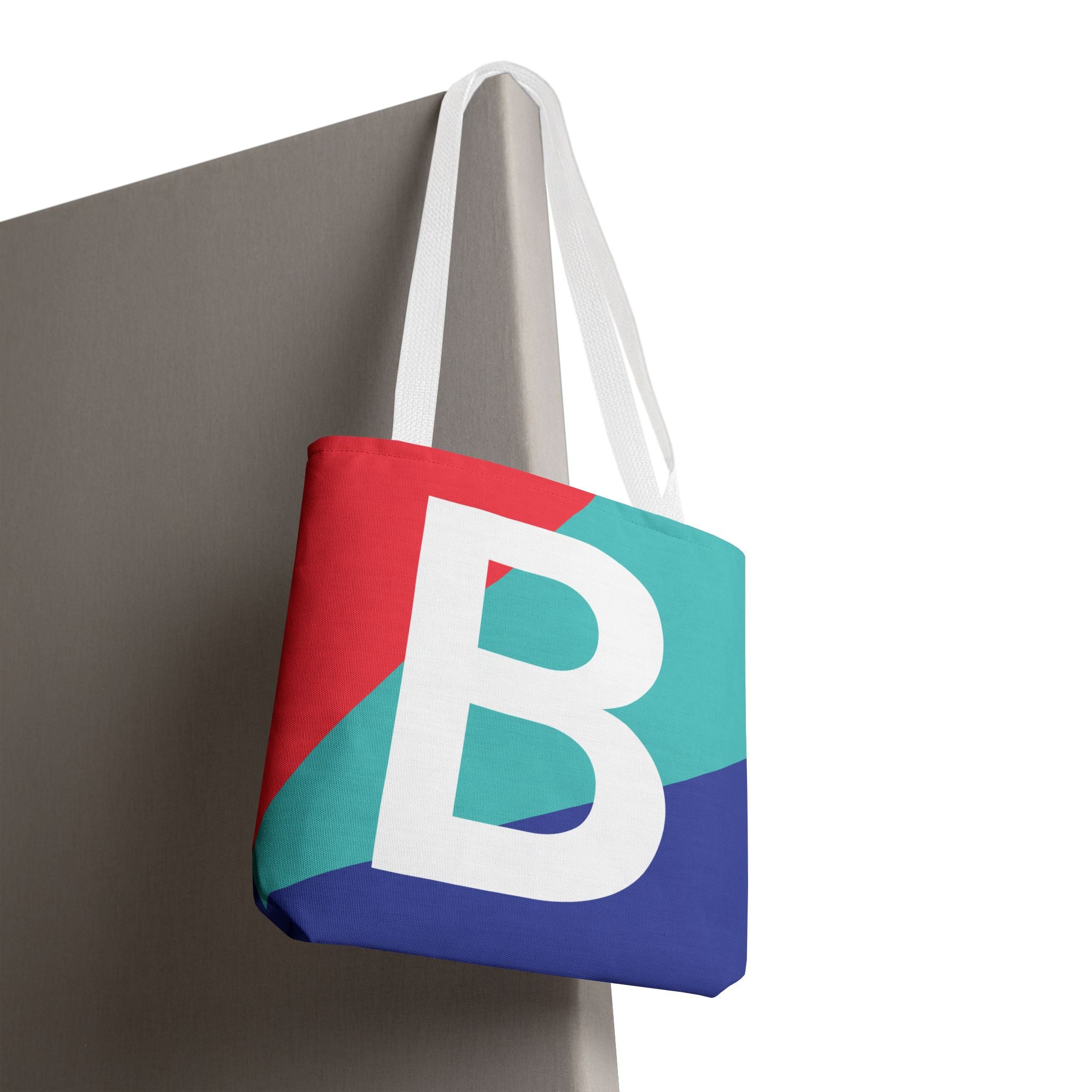 Monogram 'B' Colorblock Tote Bag — Personalized Initial B Shoulder Tote