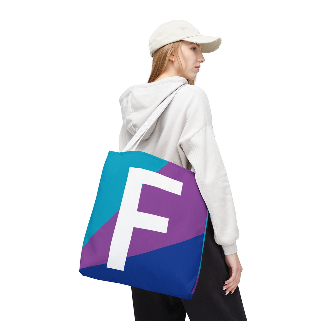 Monogram 'F' Colorblock Tote Bag — Personalized Initial F Shoulder Tote