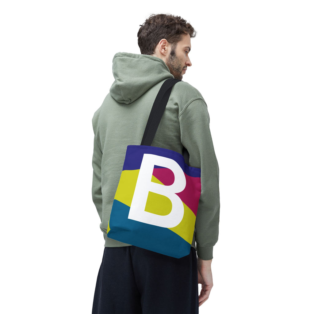 Monogram 'B' Colorblock Tote Bag — Personalized Initial B Shoulder Tote