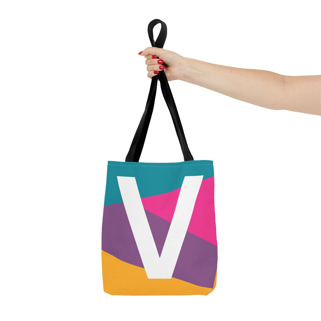 Monogram 'V' Colorblock Tote Bag — Personalized Initial V Shoulder Tote