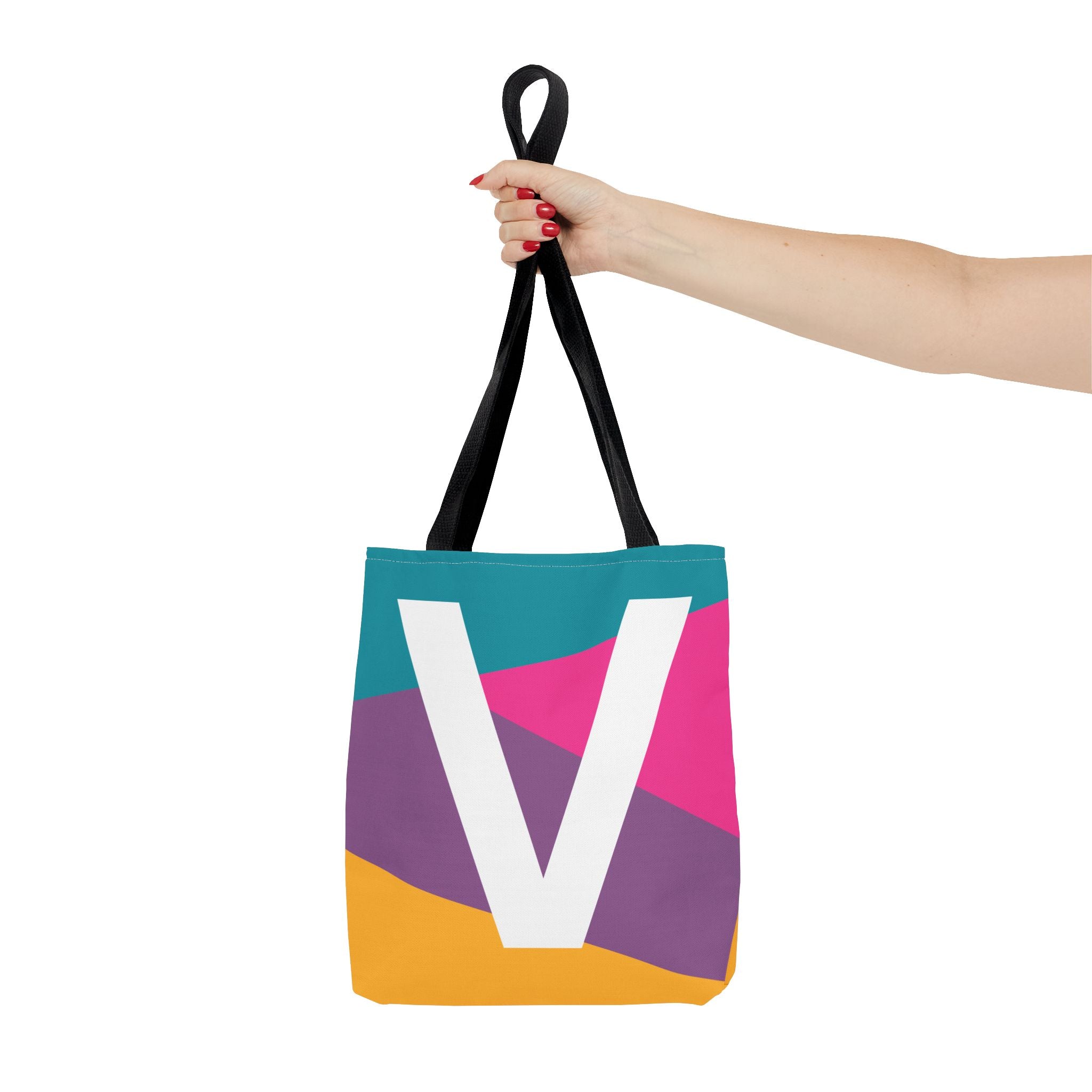 Monogram 'V' Colorblock Tote Bag — Personalized Initial V Shoulder Tote