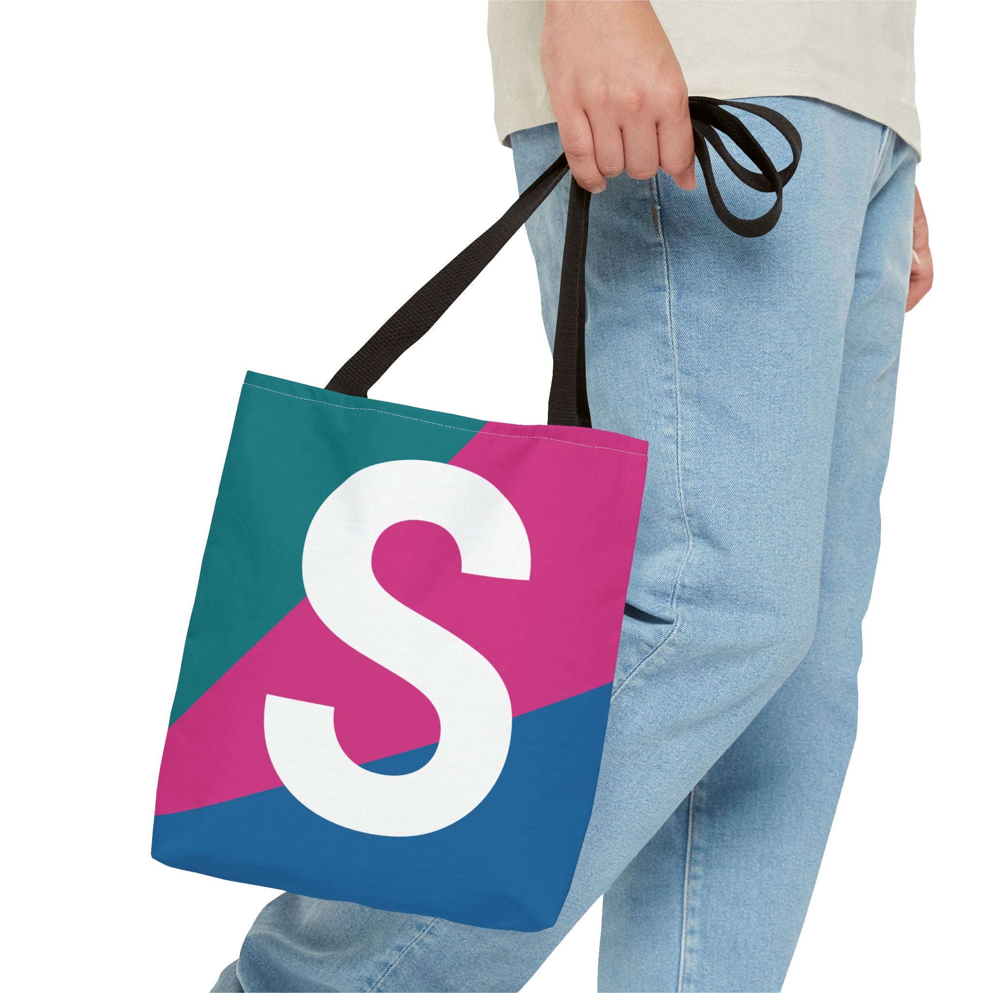 Monogram 'S' Colorblock Tote Bag — Personalized Initial S Shoulder Tote