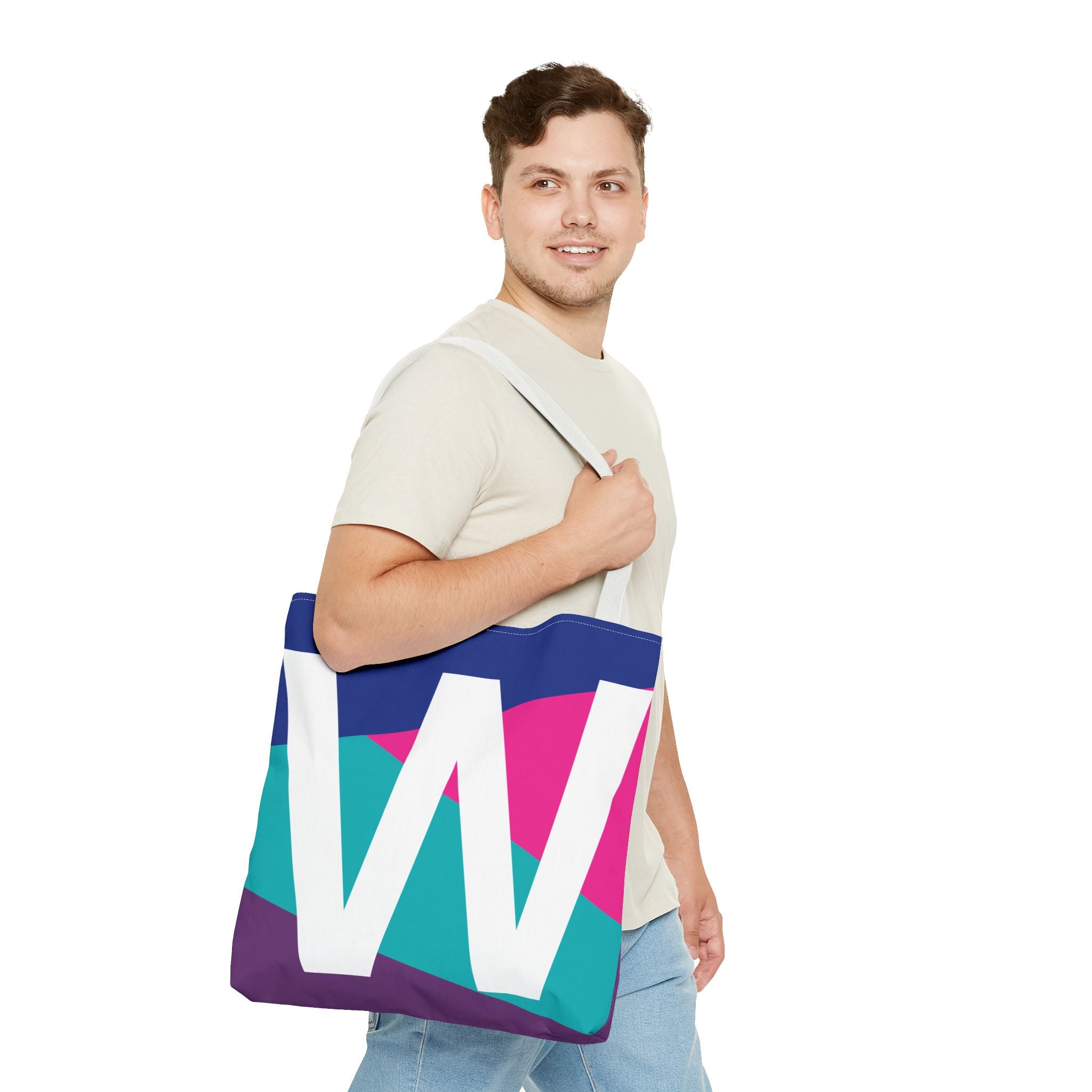 Monogram 'W' Colorblock Tote Bag — Personalized Initial W Shoulder Tote