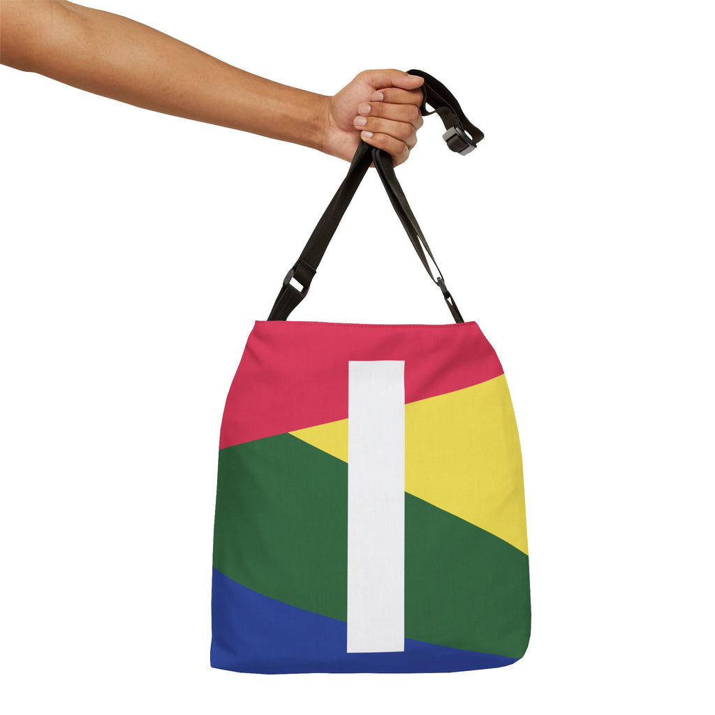 Initial Letter 'I' Colorblock Adjustable Tote Bag — Monogram Alphabet Shoulder Bag