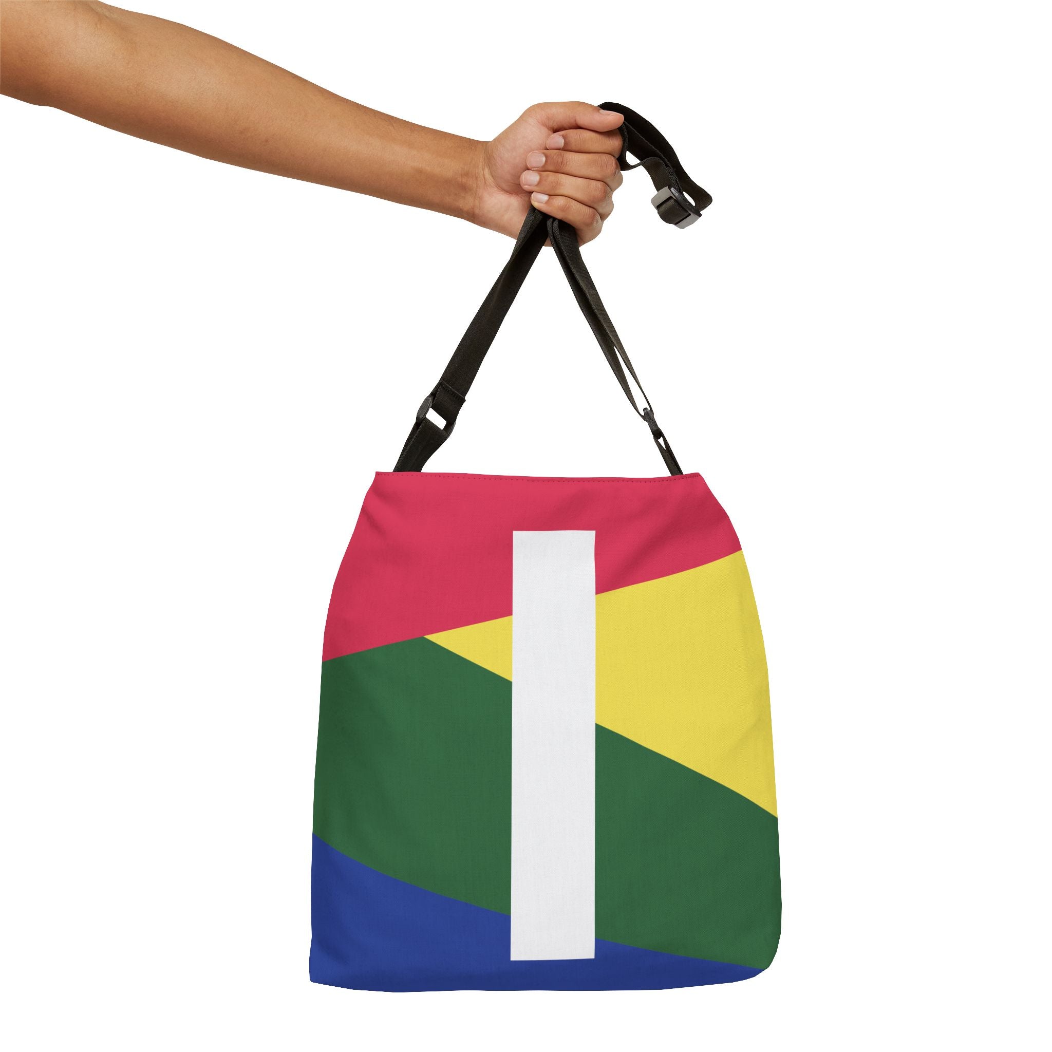 Initial Letter 'I' Colorblock Adjustable Tote Bag — Monogram Alphabet Shoulder Bag