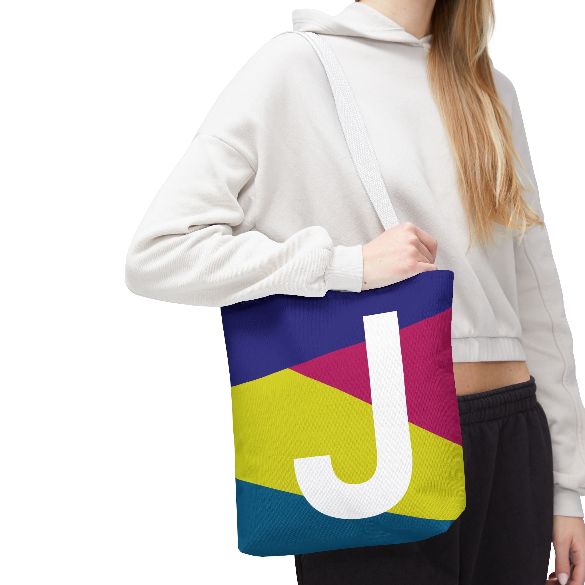 Monogram 'J' Colorblock Tote Bag — Personalized Initial J Shoulder Tote
