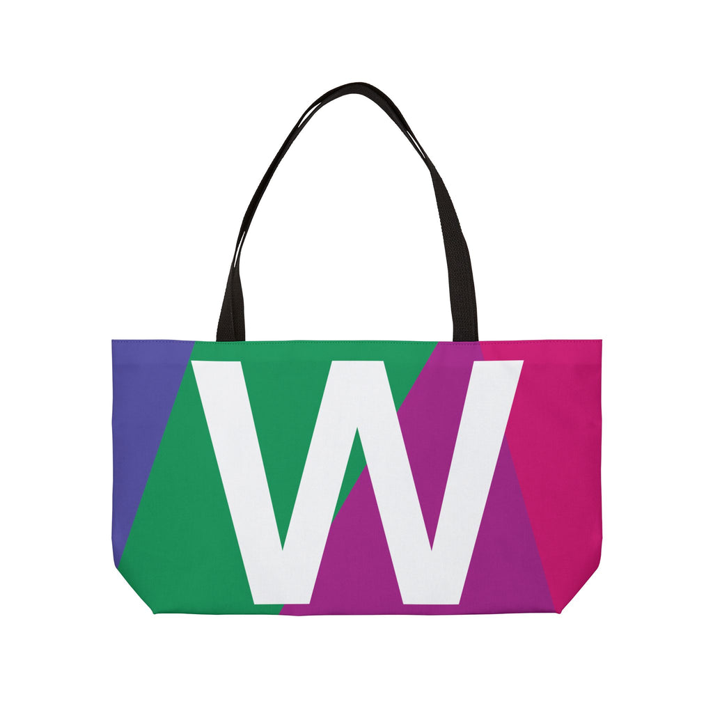 Personalized 'W' Colorblock Tote Bag — Monogram Weekender Tote