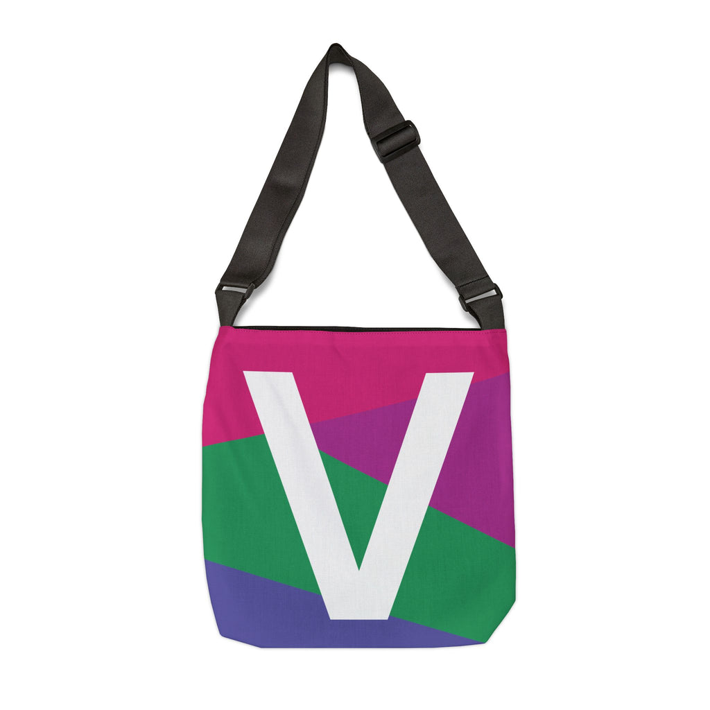 Initial Letter 'V' Colorblock Adjustable Tote Bag — Monogram Alphabet Shoulder Bag