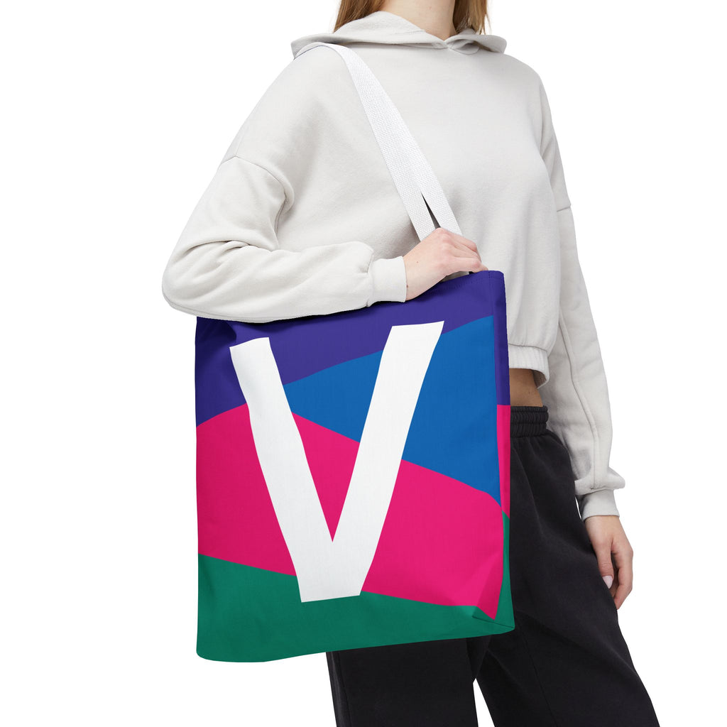 Monogram 'V' Colorblock Tote Bag — Personalized Initial V Shoulder Tote