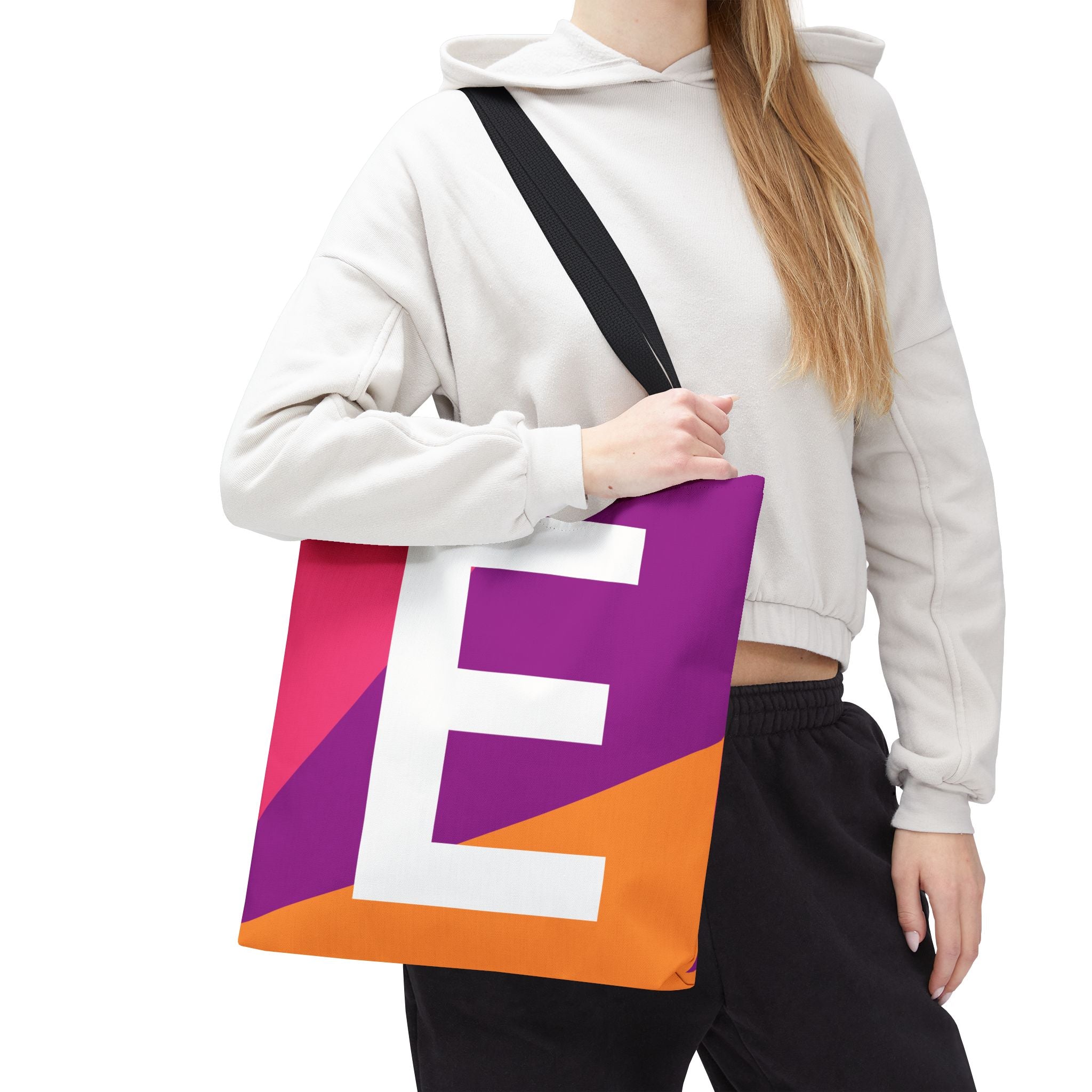 Monogram 'E' Colorblock Tote Bag — Personalized Initial E Shoulder Tote