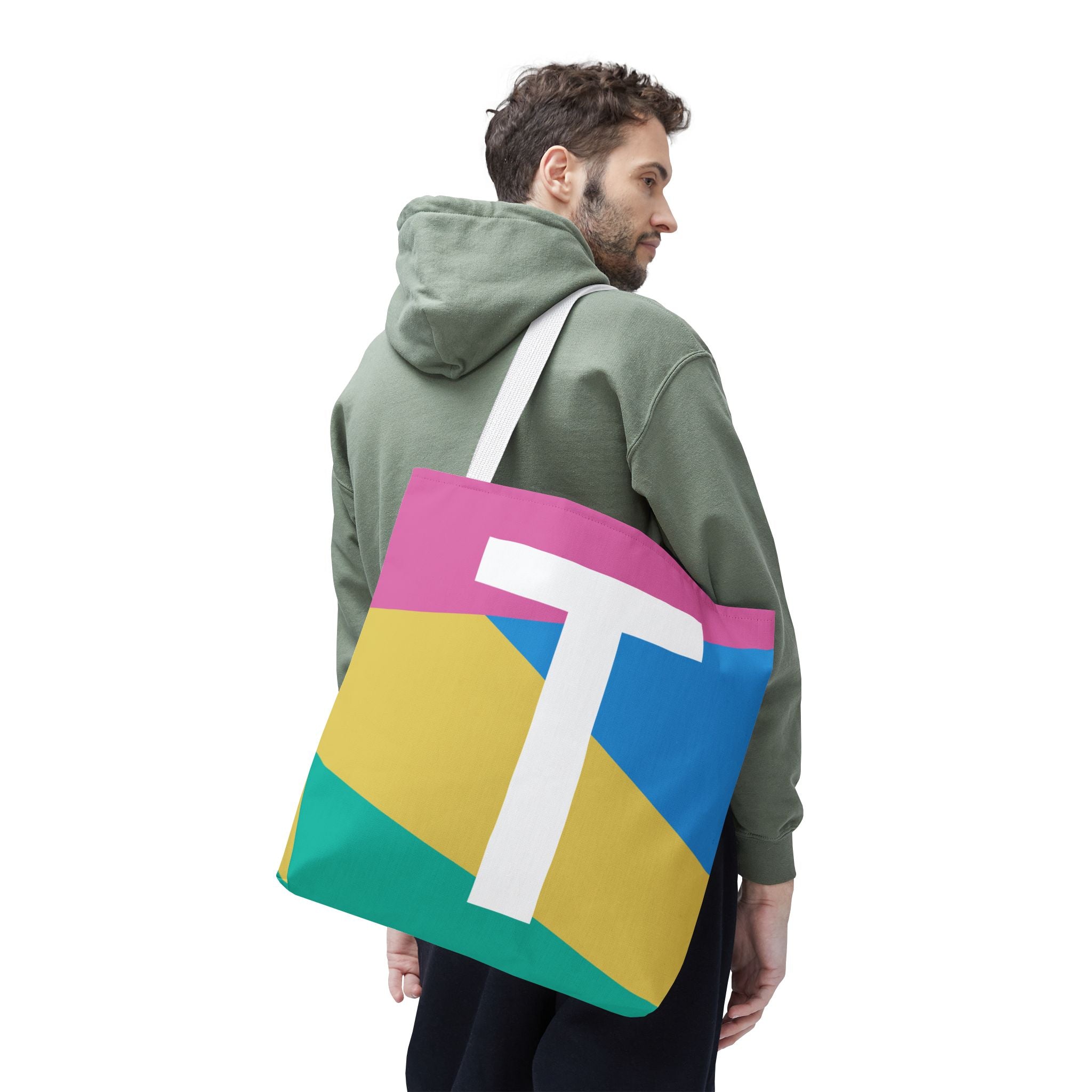 Monogram 'T' Colorblock Tote Bag — Personalized Initial T Shoulder Tote