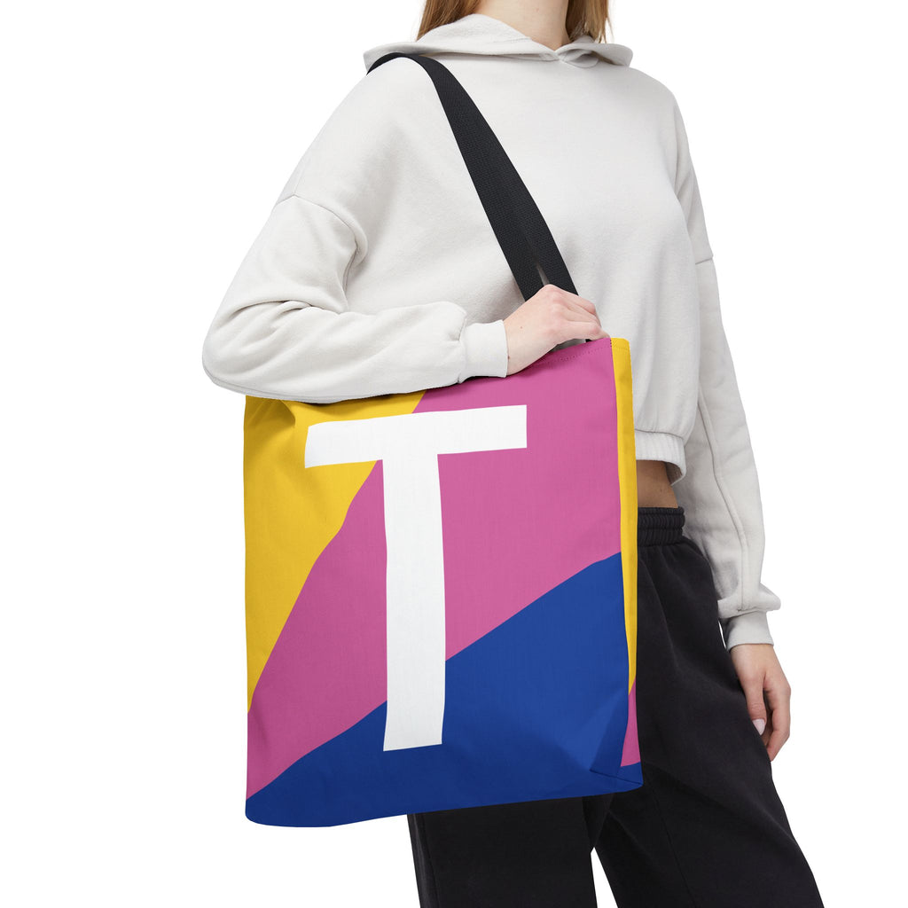 Monogram 'T' Colorblock Tote Bag — Personalized Initial T Shoulder Tote