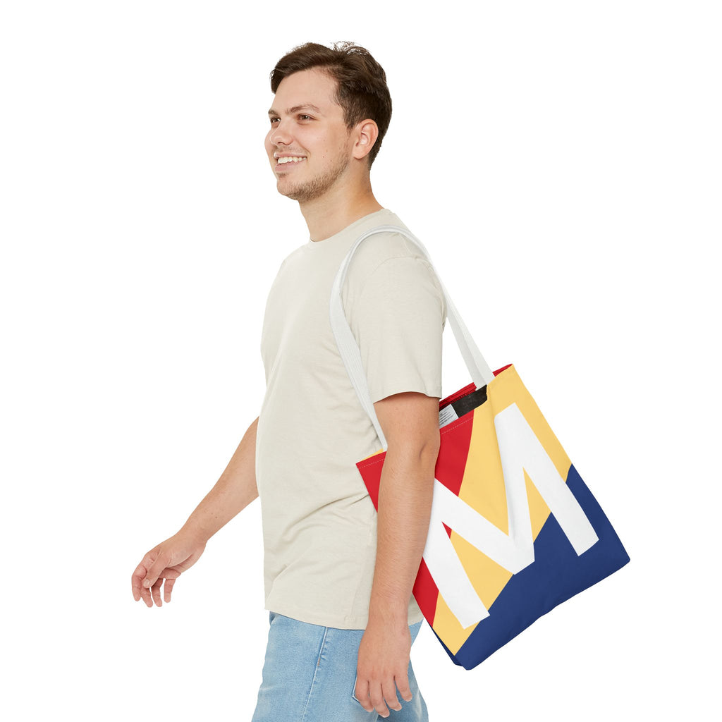Monogram 'M' Colorblock Tote Bag — Personalized Initial M Shoulder Tote