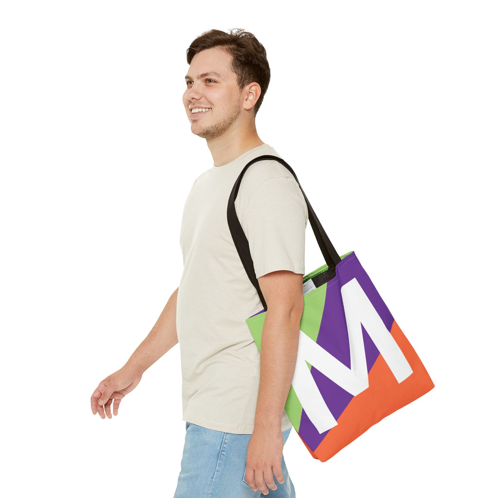 Monogram 'M' Colorblock Tote Bag — Personalized Initial M Shoulder Tote