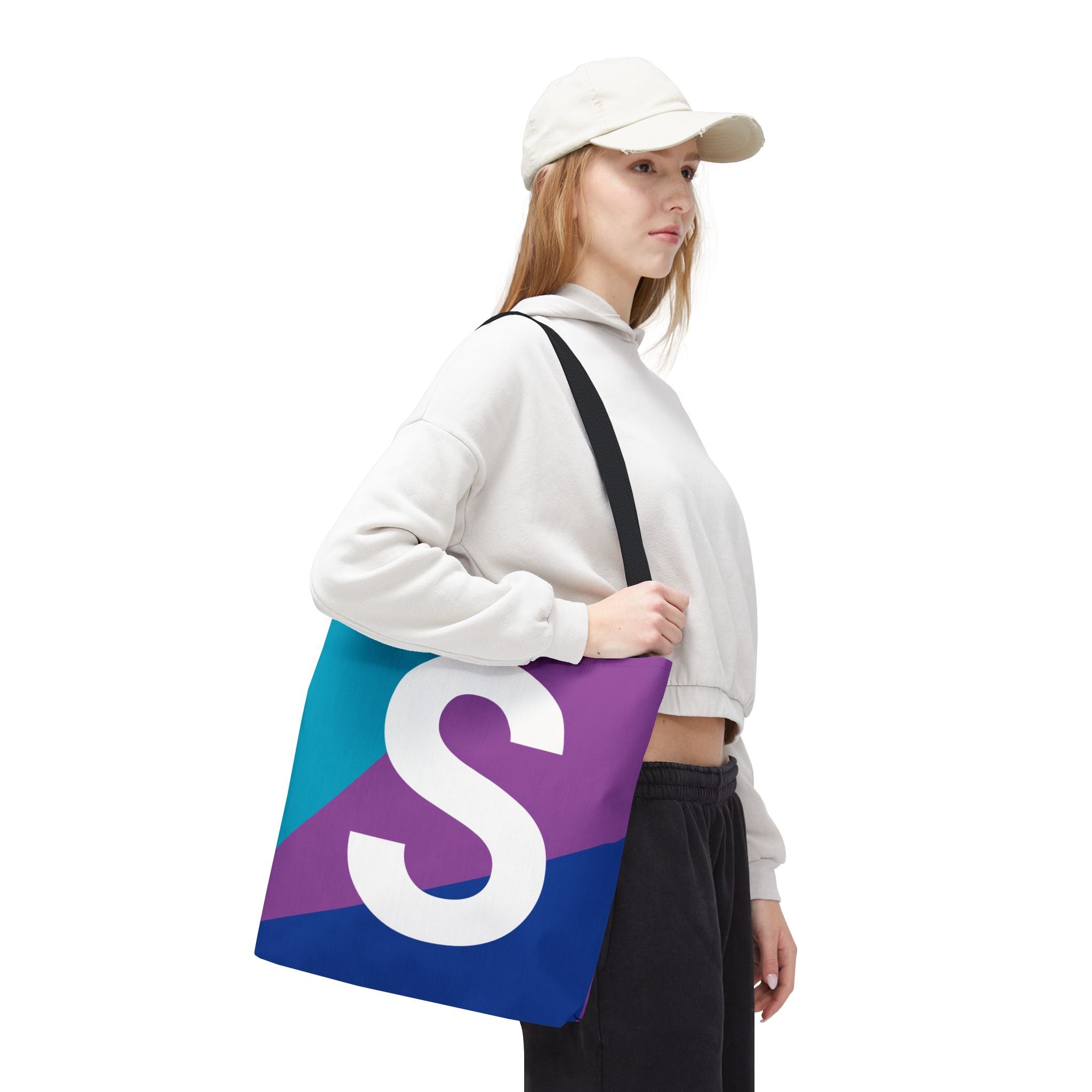 Monogram 'S' Colorblock Tote Bag — Personalized Initial S Shoulder Tote