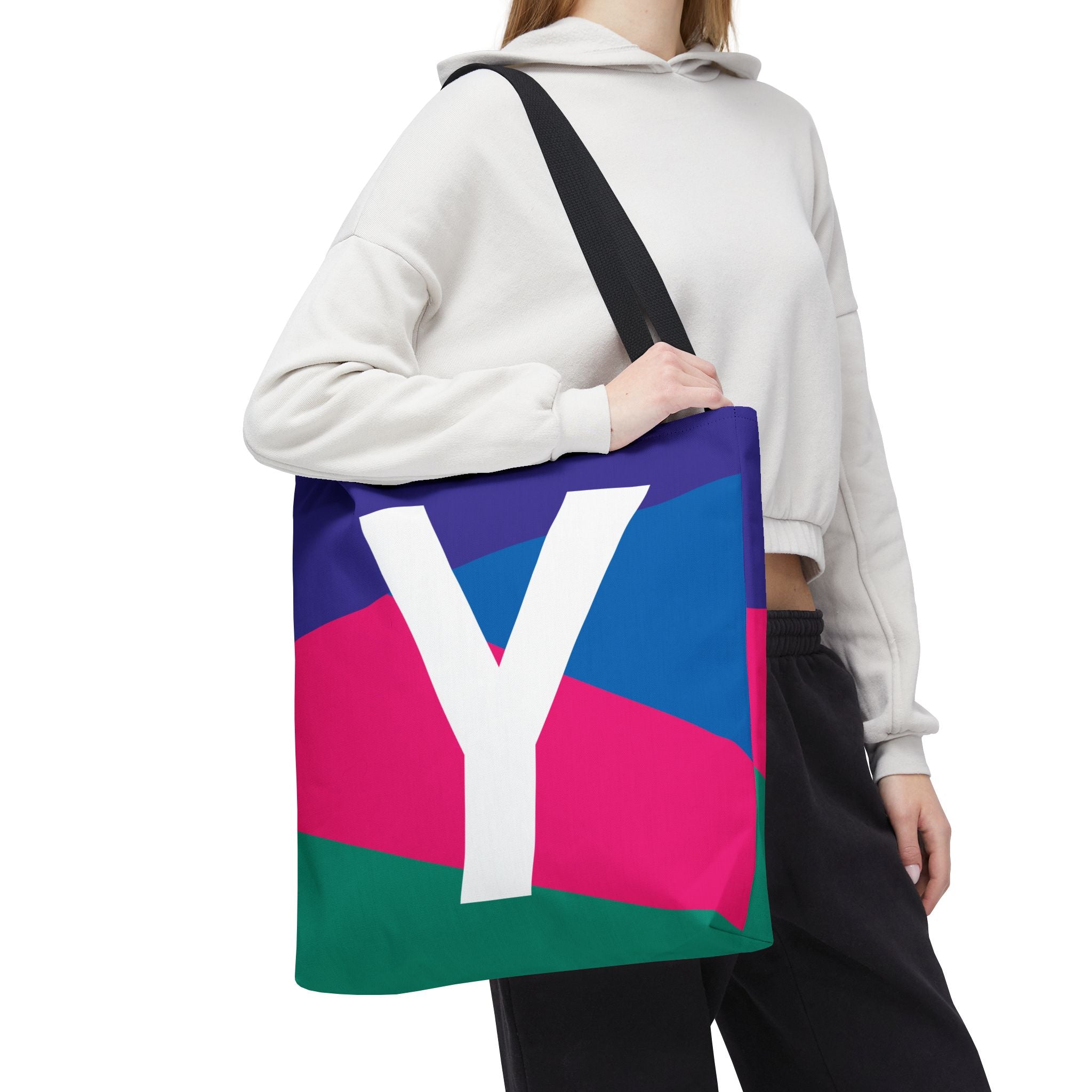 Monogram 'Y' Colorblock Tote Bag — Personalized Initial Y Shoulder Tote