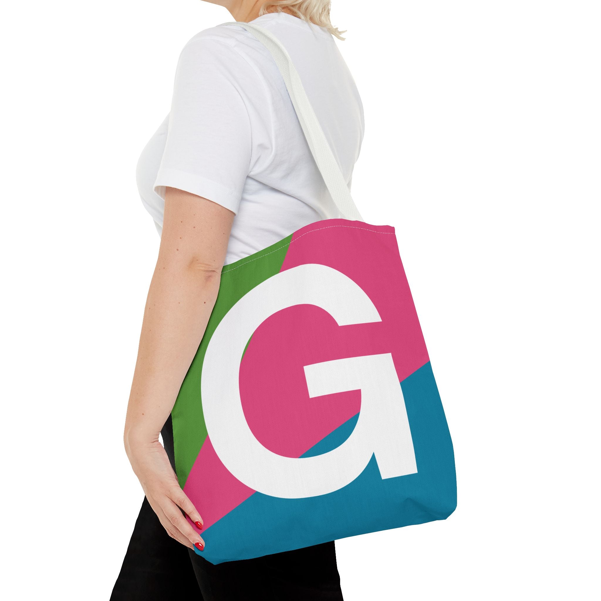 Monogram 'G' Colorblock Tote Bag — Personalized Initial G Shoulder Tote