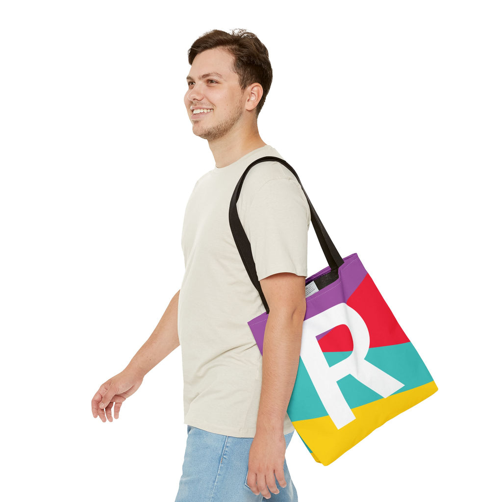 Monogram 'R' Colorblock Tote Bag — Personalized Initial R Shoulder Tote