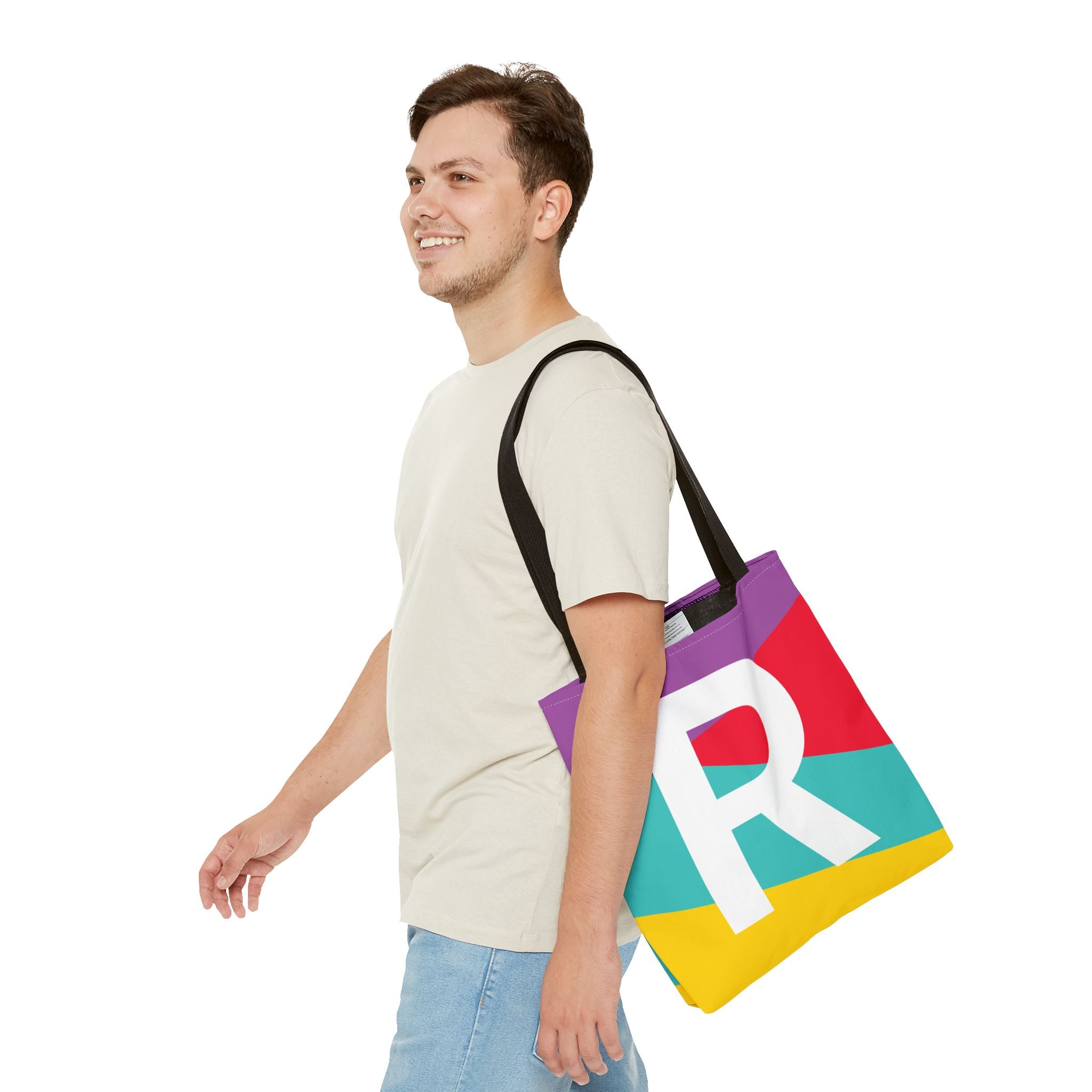 Monogram 'R' Colorblock Tote Bag — Personalized Initial R Shoulder Tote