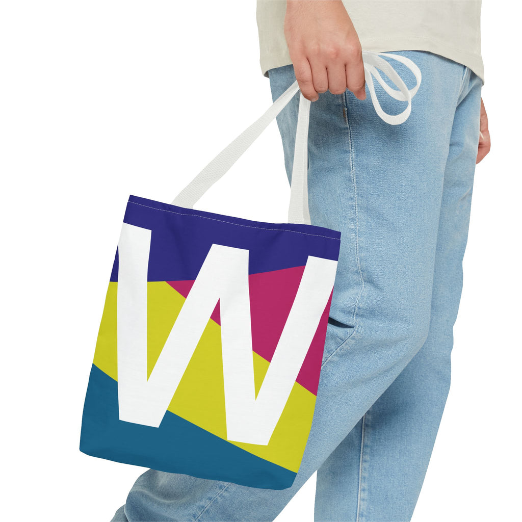 Monogram 'W' Colorblock Tote Bag — Personalized Initial W Shoulder Tote