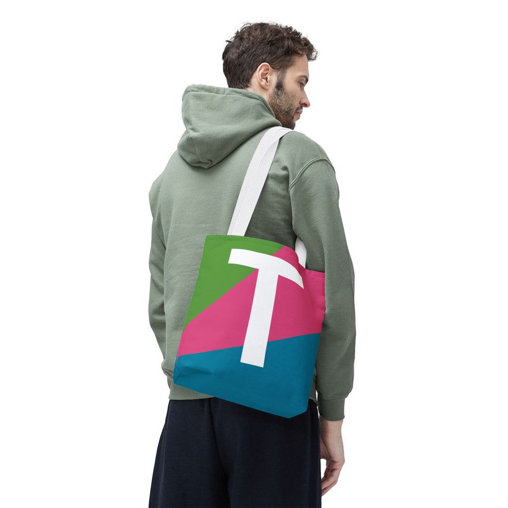Monogram 'T' Colorblock Tote Bag — Personalized Initial T Shoulder Tote