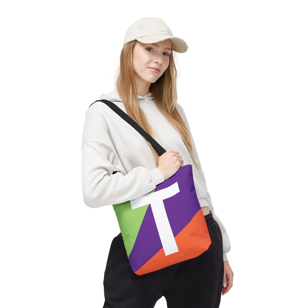 Monogram 'T' Colorblock Tote Bag — Personalized Initial T Shoulder Tote