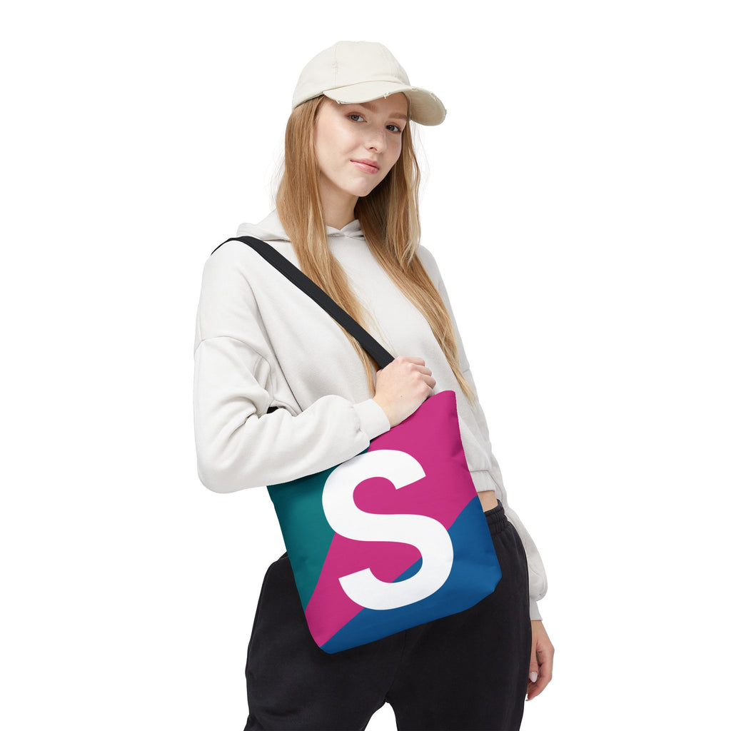 Monogram 'S' Colorblock Tote Bag — Personalized Initial S Shoulder Tote