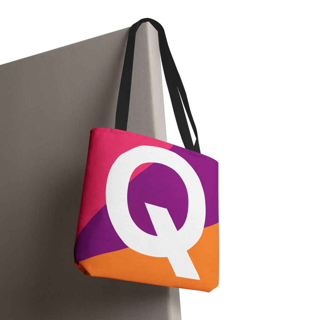 Monogram 'Q' Colorblock Tote Bag — Personalized Initial Q Shoulder Tote