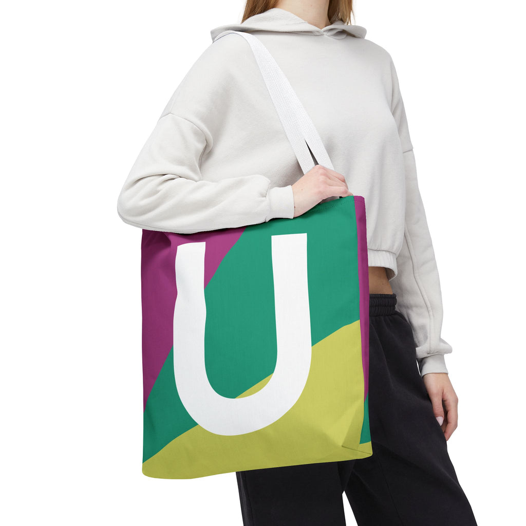 Monogram 'U' Colorblock Tote Bag — Personalized Initial U Shoulder Tote