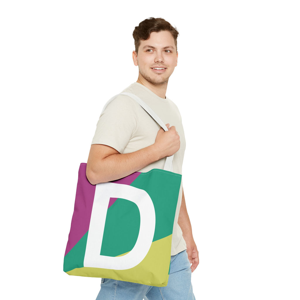 Monogram 'D' Colorblock Tote Bag — Personalized Initial D Shoulder Tote