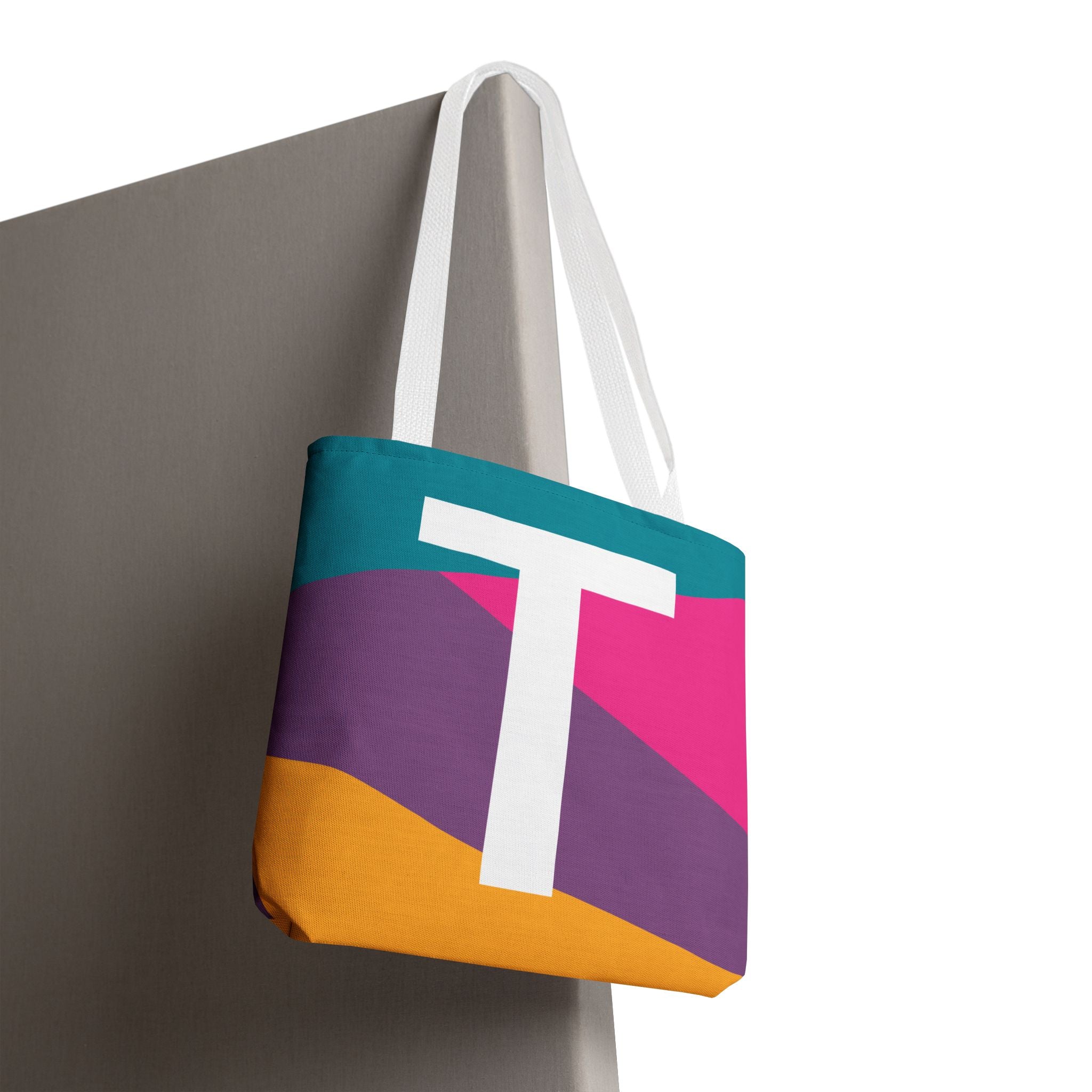 Monogram 'T' Colorblock Tote Bag — Personalized Initial T Shoulder Tote