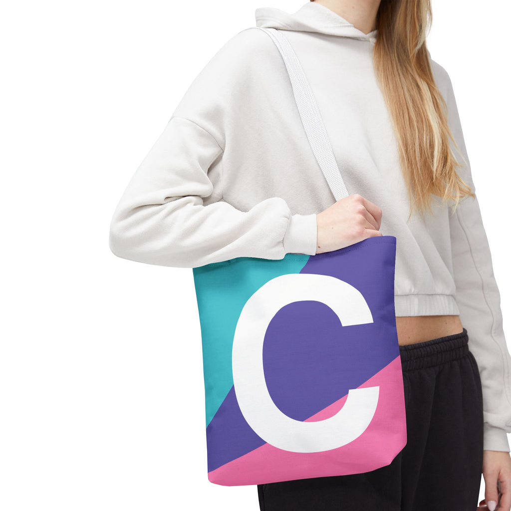 Monogram 'C' Colorblock Tote Bag — Personalized Initial C Shoulder Tote