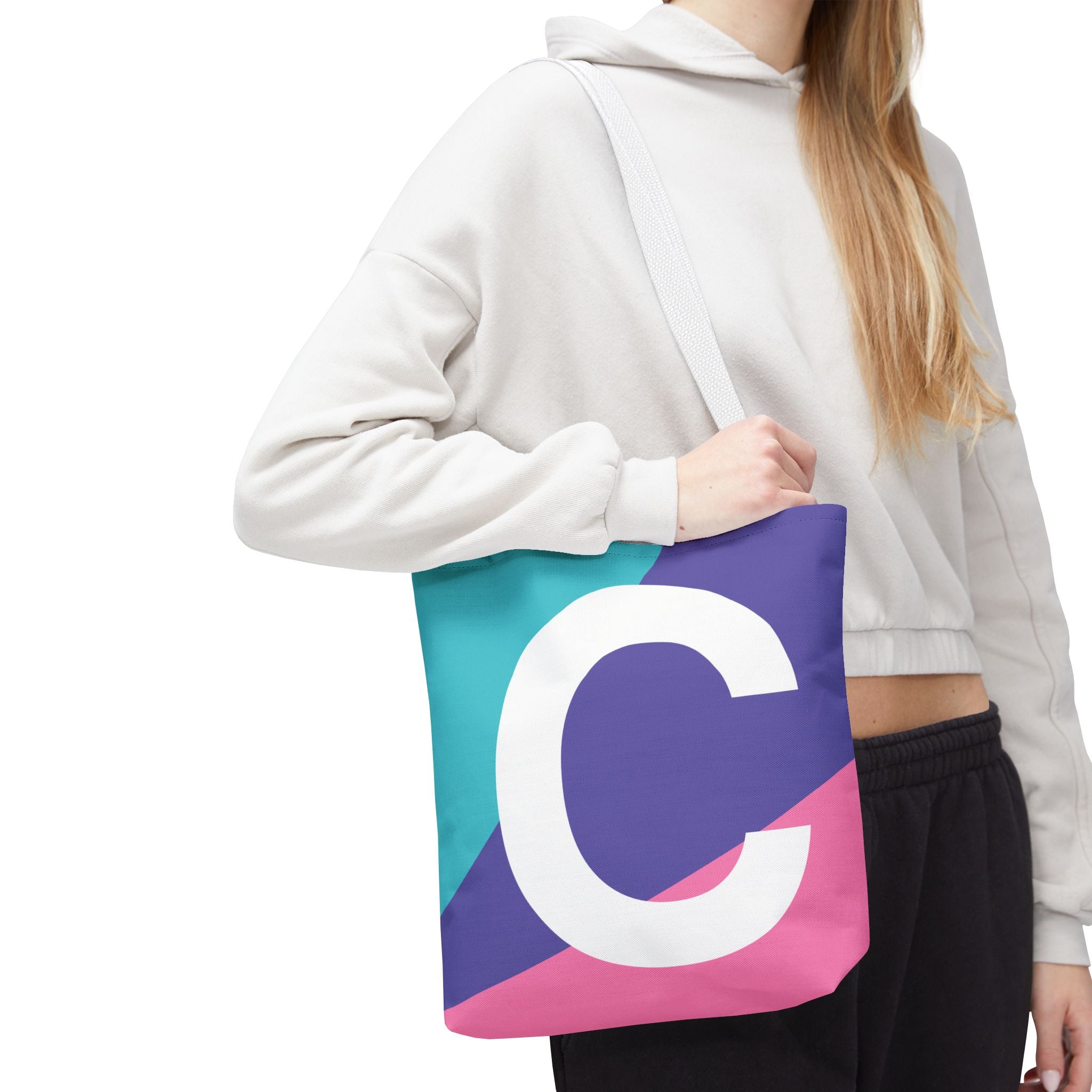 Monogram 'C' Colorblock Tote Bag — Personalized Initial C Shoulder Tote