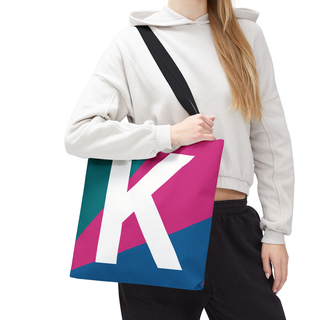 Monogram 'K' Colorblock Tote Bag — Personalized Initial K Shoulder Tote