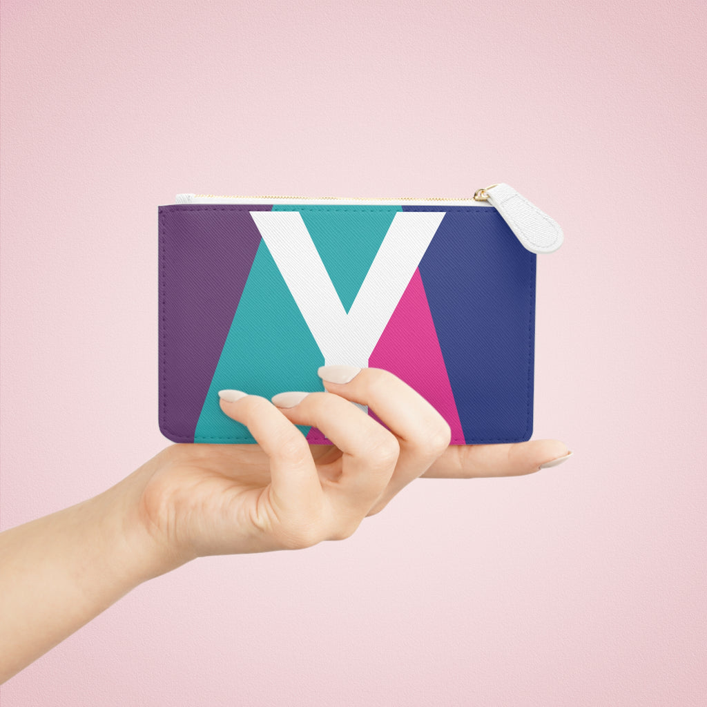 Initial Y Mini Clutch — Colorblock Monogram Wristlet Wallet