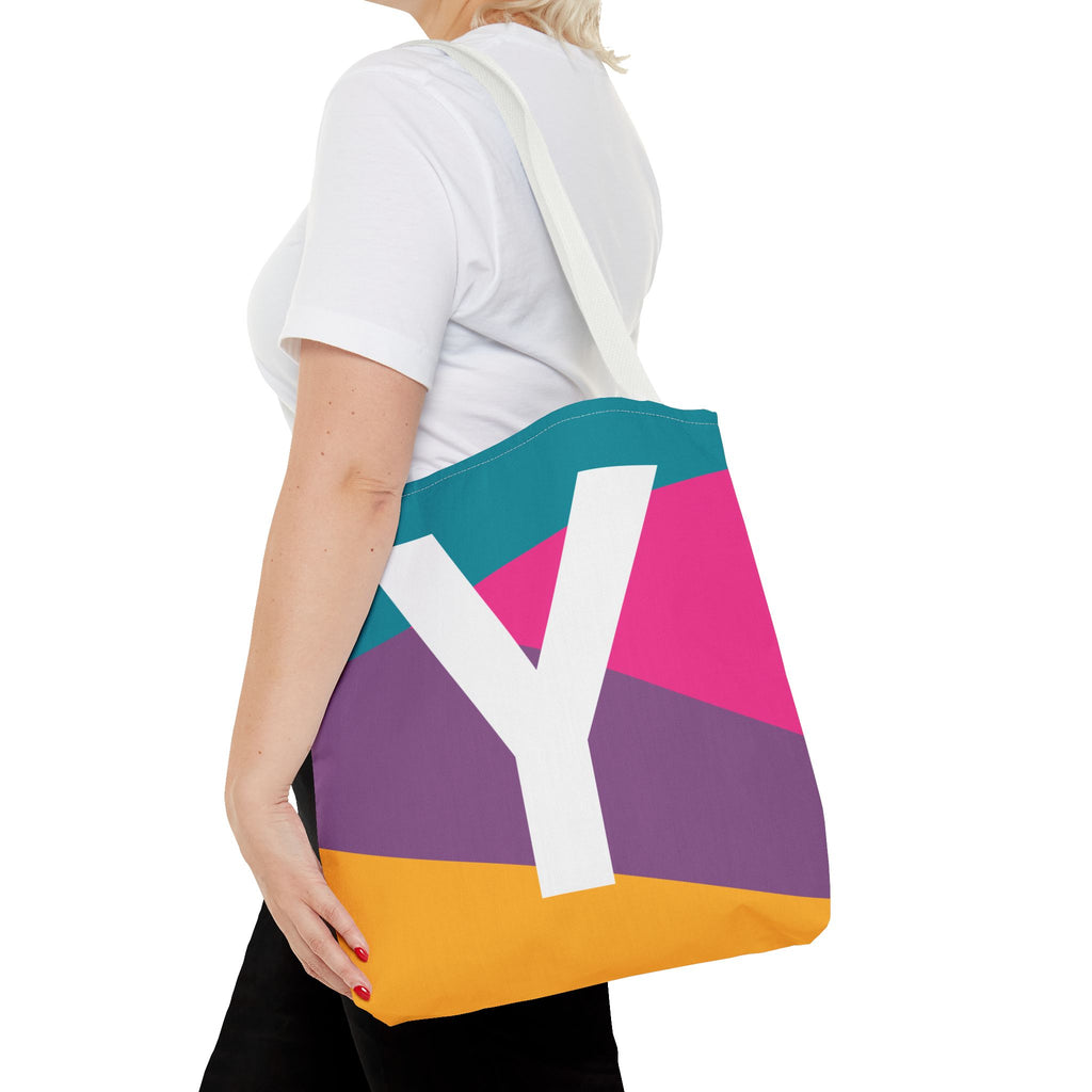 Monogram 'Y' Colorblock Tote Bag — Personalized Initial Y Shoulder Tote