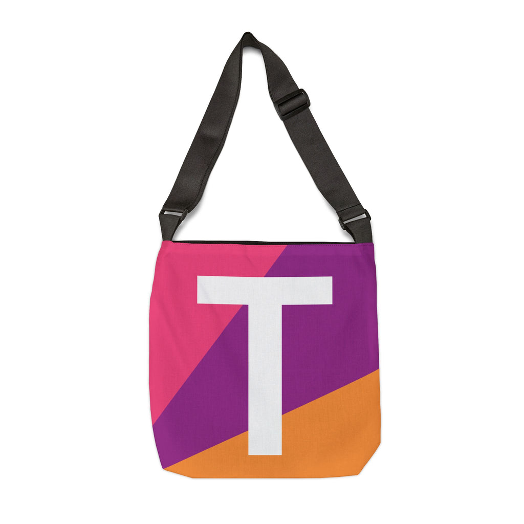 Initial Letter 'T' Colorblock Adjustable Tote Bag — Monogram Alphabet Shoulder Bag