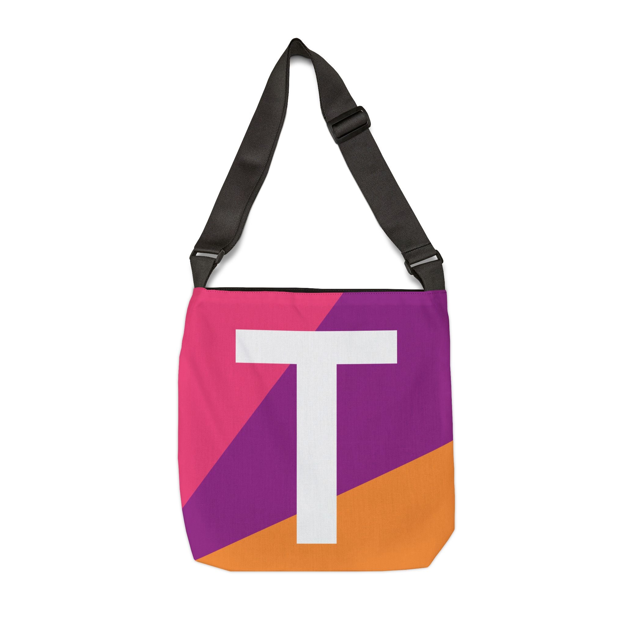 Initial Letter 'T' Colorblock Adjustable Tote Bag — Monogram Alphabet Shoulder Bag
