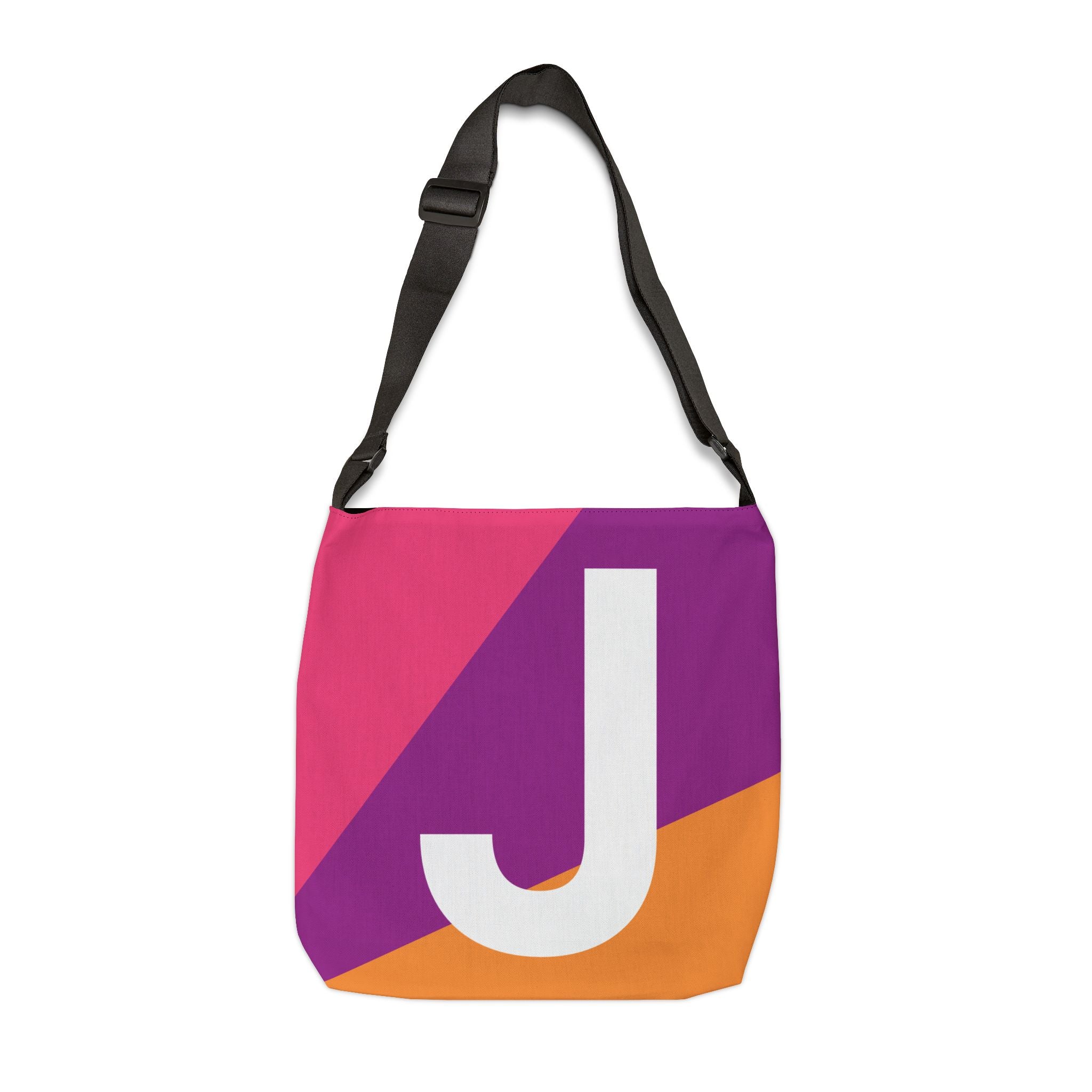 Initial Letter 'J' Colorblock Adjustable Tote Bag — Monogram Alphabet Shoulder Bag