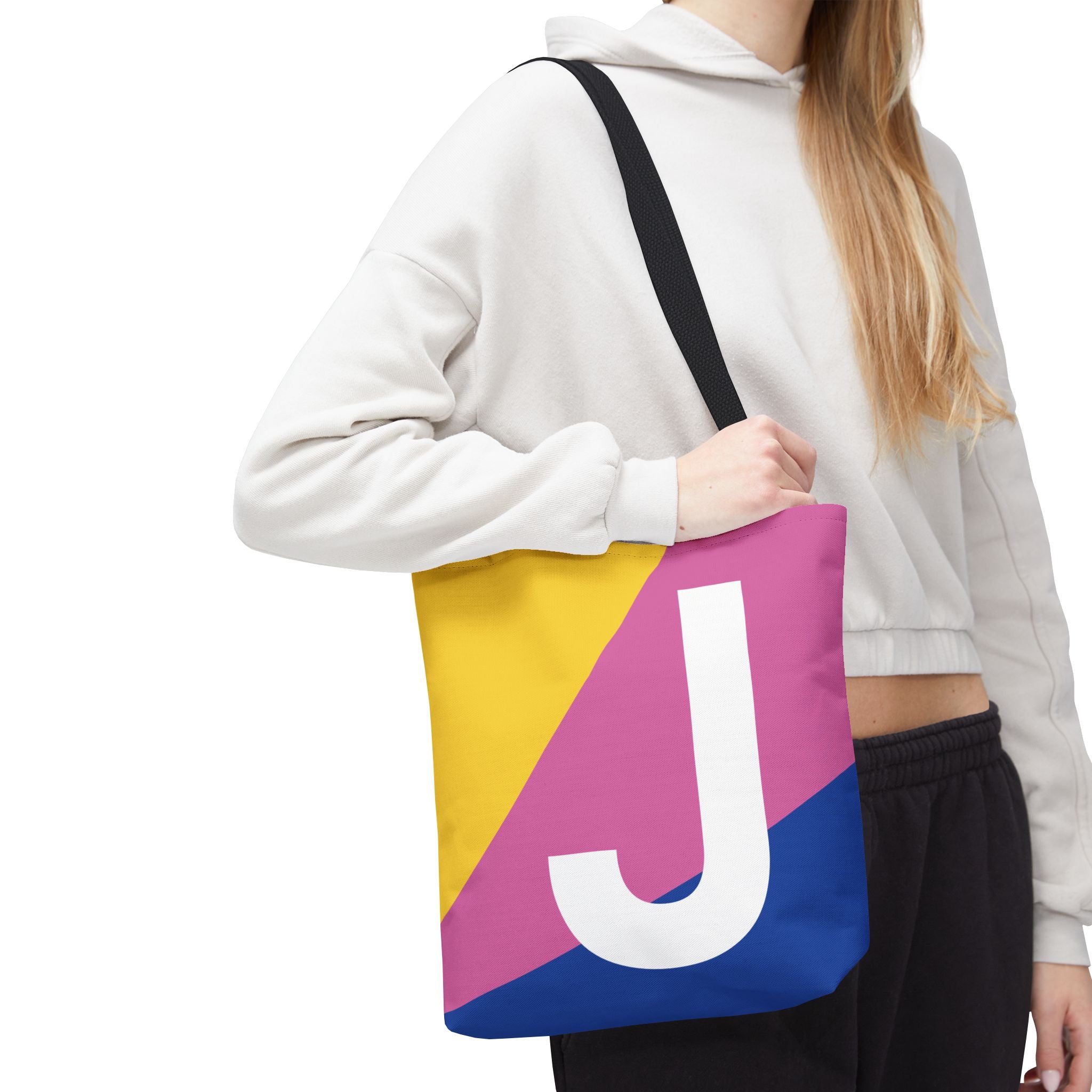 Monogram 'J' Colorblock Tote Bag — Personalized Initial J Shoulder Tote