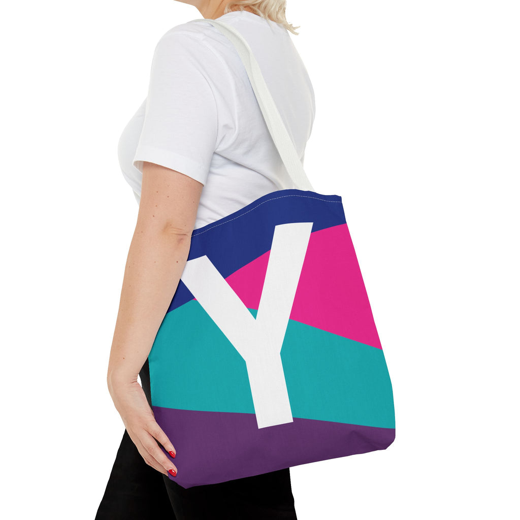 Monogram 'Y' Colorblock Tote Bag — Personalized Initial Y Shoulder Tote