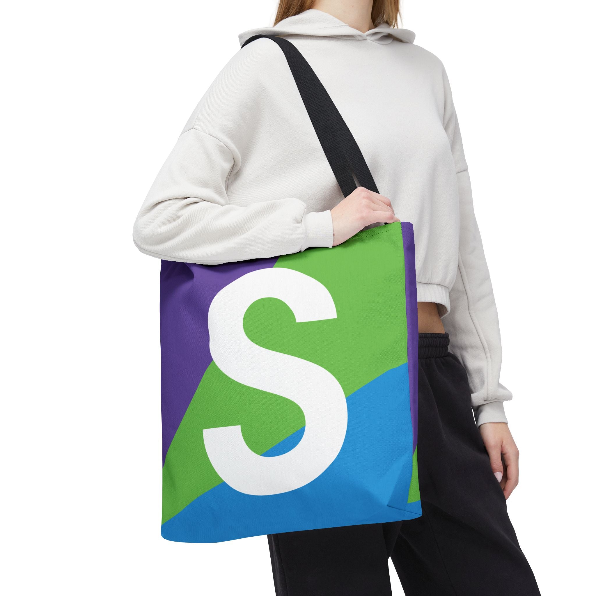 Monogram 'S' Colorblock Tote Bag — Personalized Initial S Shoulder Tote