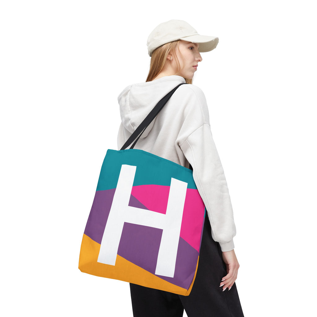 Monogram 'H' Colorblock Tote Bag — Personalized Initial H Shoulder Tote