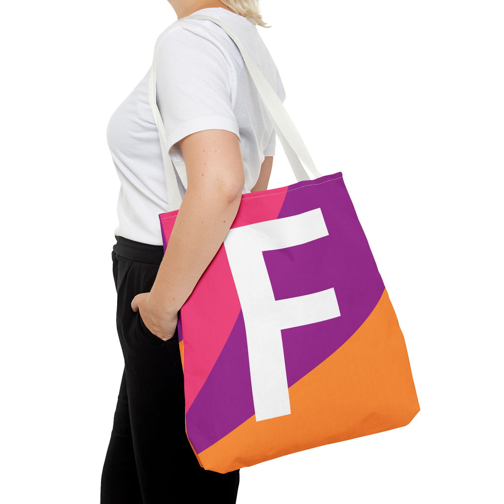 Monogram 'F' Colorblock Tote Bag — Personalized Initial F Shoulder Tote