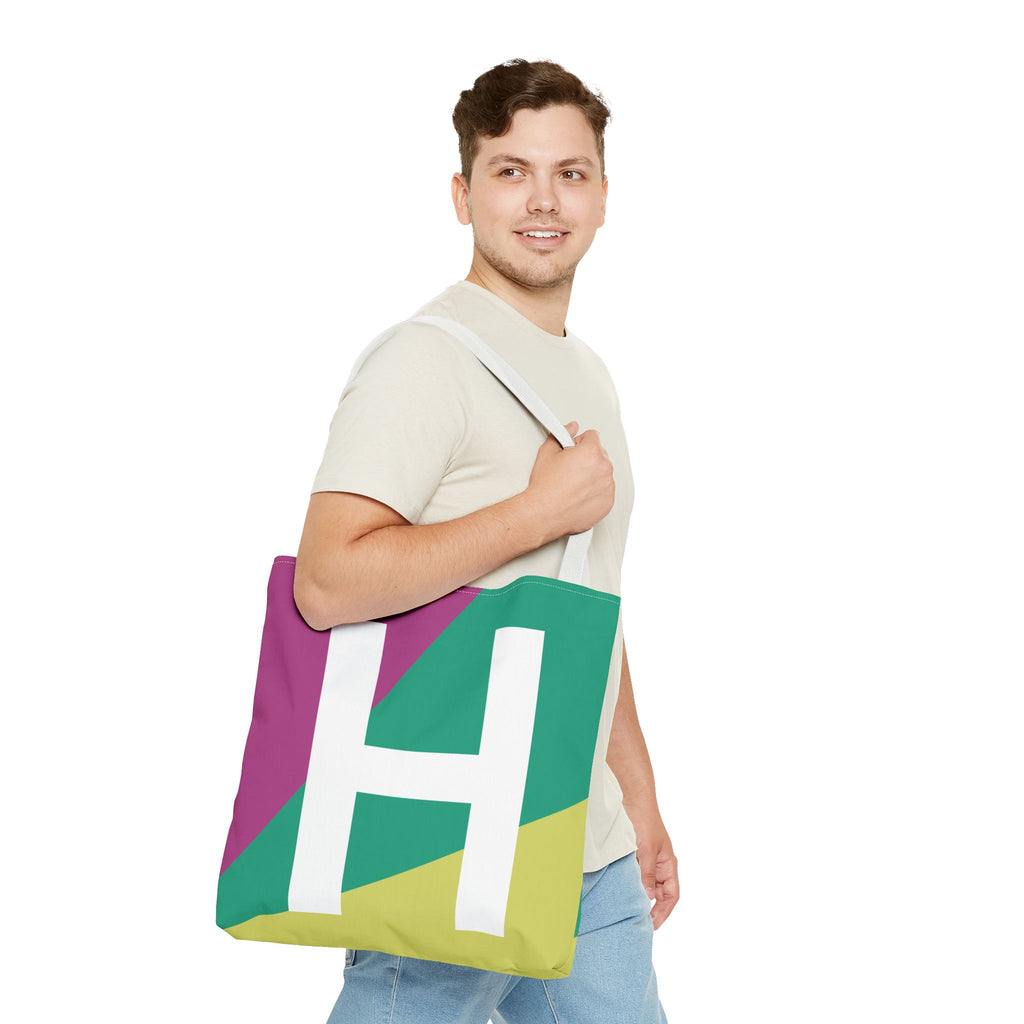 Monogram 'H' Colorblock Tote Bag — Personalized Initial H Shoulder Tote