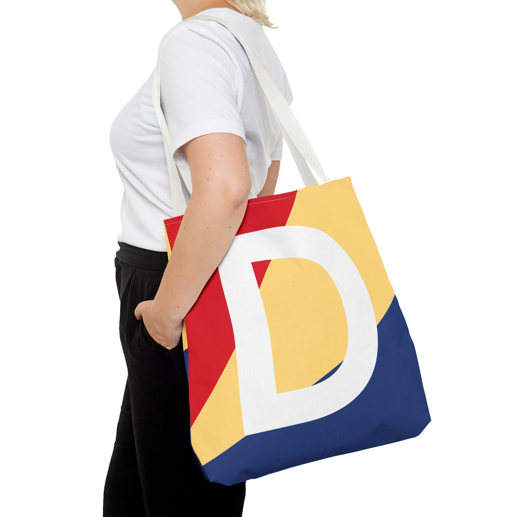 Monogram 'D' Colorblock Tote Bag — Personalized Initial D Shoulder Tote