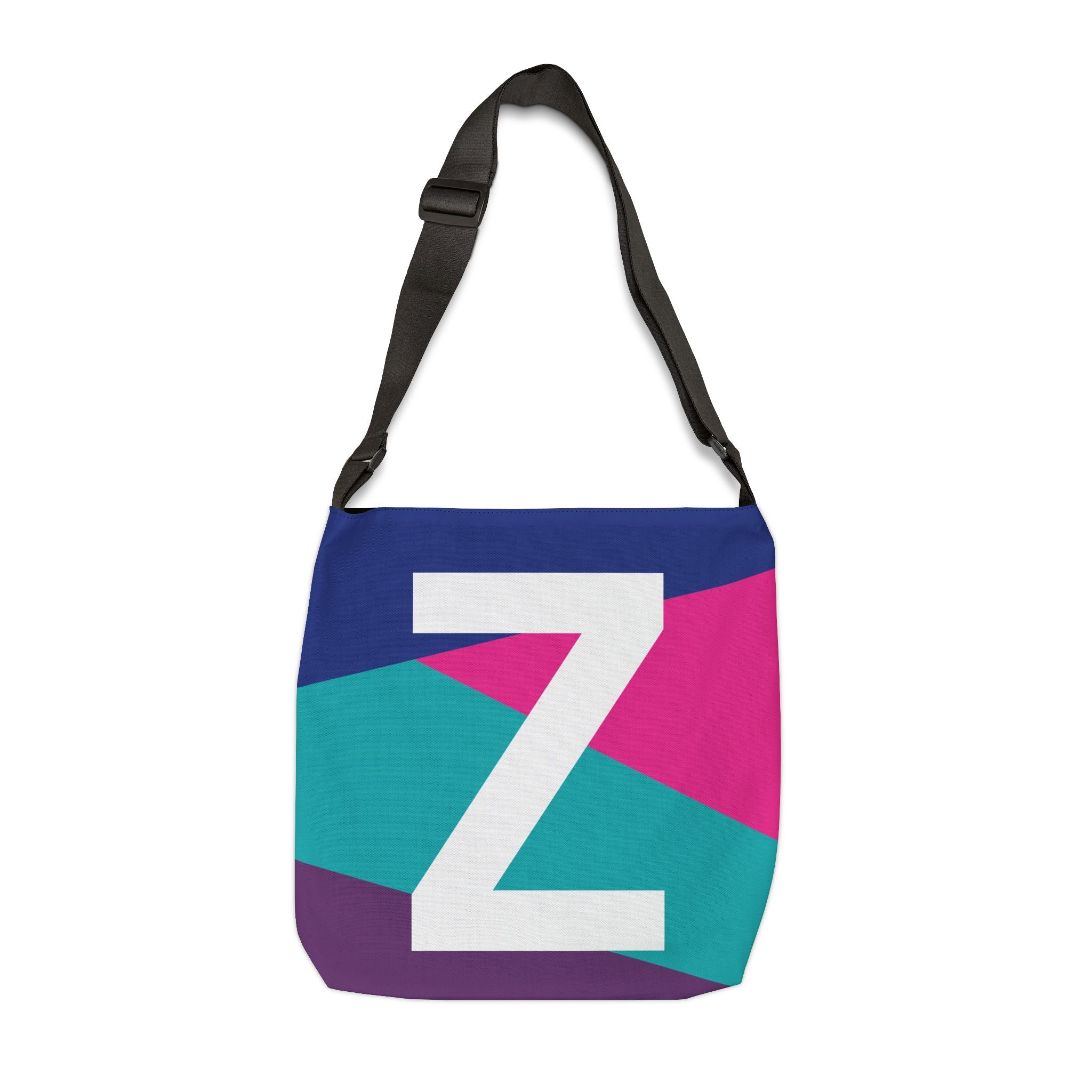Initial Letter 'Z' Colorblock Adjustable Tote Bag — Monogram Alphabet Shoulder Bag